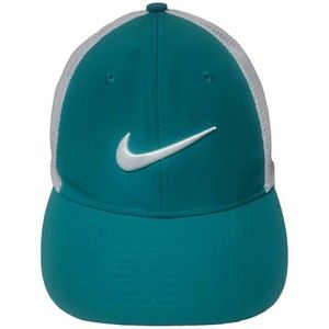 Nike Golf  Green White Baseball Hat Mesh Back Size S M Swoosh Flex Fit Trucker